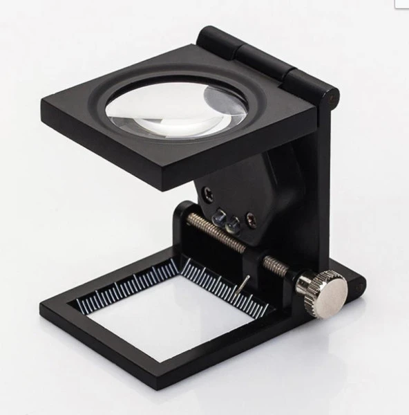 10x Katlanır Sayaçlı Metal Lüp 28mm 2 Led Işıklı Büyüteç Tekstil ürün görseli 1