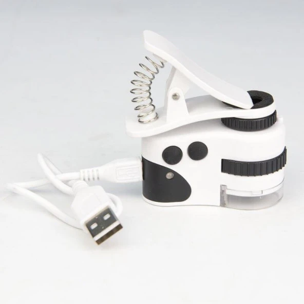 Mikroskop Büyüteç 50X Cam Lens Telefon Klipsli USB Şarjlı Led/UV ürün görseli 1