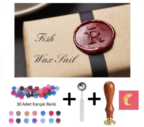 Retro Mektup Mühürü Damga Balık + 30 Adet Mühür Mumu + Eritme Kaşığı ürün görseli 1
