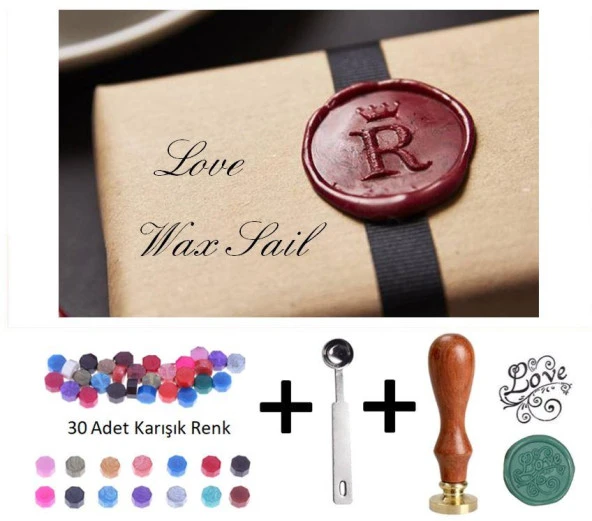 Retro Mektup Mühürü Damga Love + 30 Adet Mühür Mumu + Eritme Kaşığı ürün görseli 1