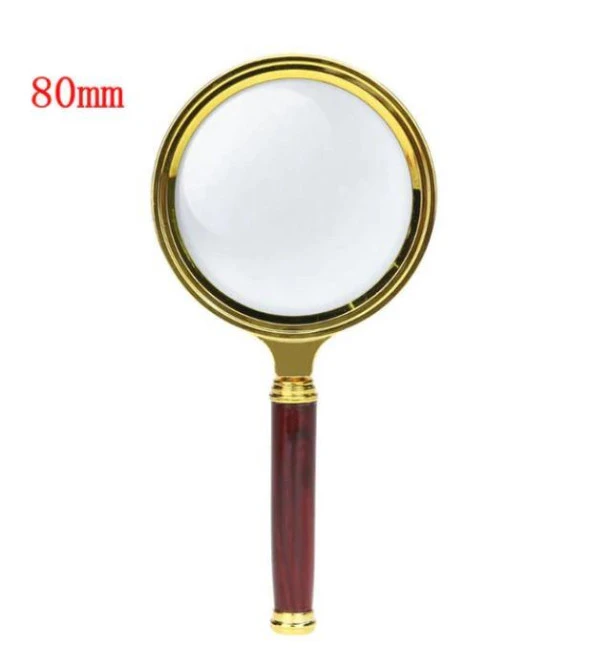 10X 80mm El Büyüteç Sökülebilir Vidalı Yapay Maun Ağacı Sap HD Cam Lens ürün görseli 1