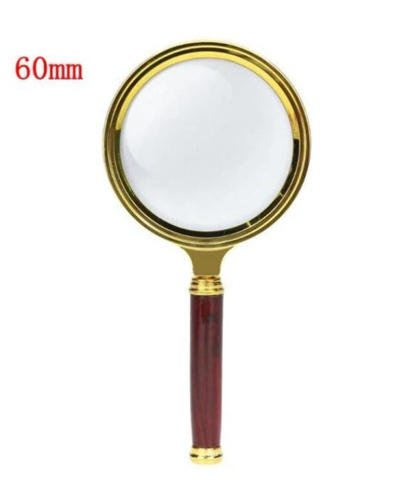 10X 60mm El Büyüteç Sökülebilir Vidalı Yapay Maun Ağacı Sap HD Cam Lens ürün görseli 1