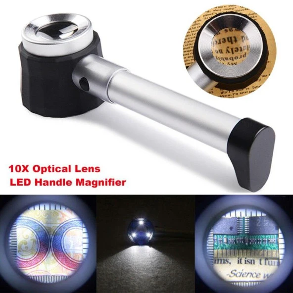 10X Optik Ölçekli Metal El Büyüteç Cam Lens 3 LED Işıklı Fermuarlı EVA Çantalı ürün görseli 1