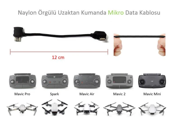DJI Mavic 2 Zoom Uzaktan Kumanda İçin Mikro Data Veri Kablosu Naylon Örgülü ürün görseli 1