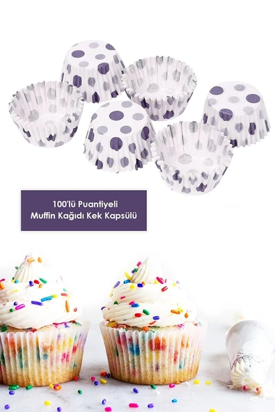 100 Adet Puantiyeli Kağıt Kek Kapsülü Muffin Cupcake Kek Kapsülü ürün görseli 1