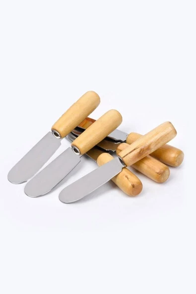 6lı Ahşap Saplı Mini Reçel Ve Tereyağı Bıçağı Ahşap Saplı Spatula Seti Kahvaltı Bıçağı ürün görseli 1