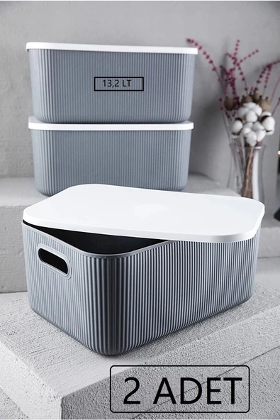 2 Adet Storage 13 Lt Gri Çok Amaçlı Dolap Içi Düzenleyici Kapaklı Kutu Bot Kutusu ürün görseli 1