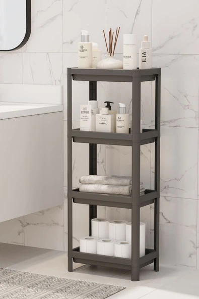 4 Katlı Banyo Raf Ünitesi Siyah Banyo Düzenleyici Şampuanlık Havluluk Dolap ürün görseli 1