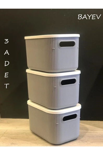 3 Adet Storage 6lt Gri Çok Amaçlı Dolap Içi Düzenleyici Kapaklı Kutu, Dekoratif Saklama Kutusu ürün görseli 1