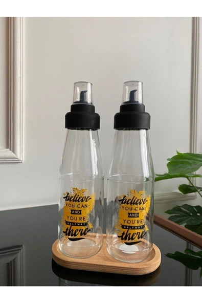 Blv Ahşap Standlı Damlatmaz 3 Parça Cam Yağlık Seti - 720 ml ürün görseli 1