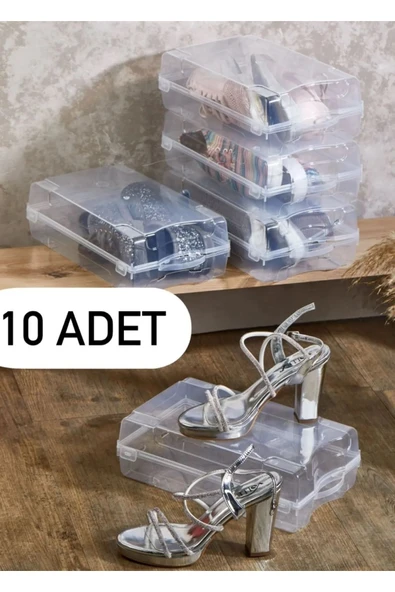 10 Adet Kadın Ayakkabı Kutusu Şeffaf Ayakkabı Saklama Kutusu - Dolap Içi Ayakkabılık Düzenleyici ürün görseli 1