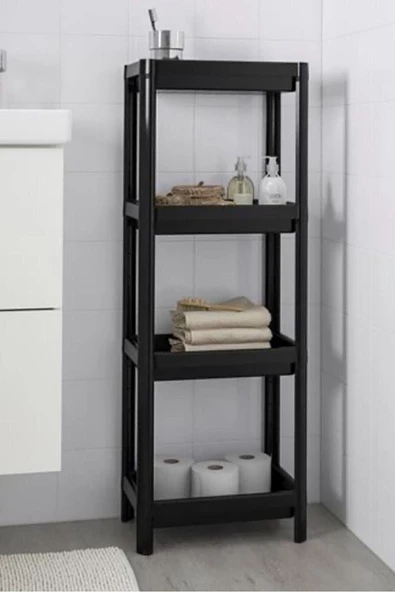 Vesken 4 Bölmeli Banyo Rafı Ünitesi Siyah Ikea Model Mutfak Düzenleyici Raf ürün görseli 1