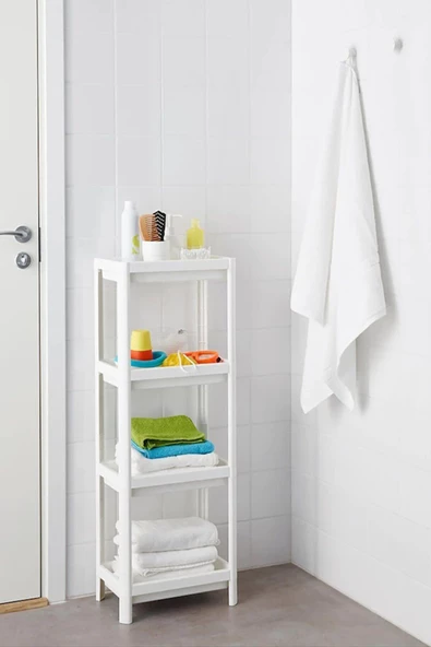 Vesken Beyaz 4 Katlı Banyo Raf Ünitesi Havluluk Düzenleyici Bölmeli Toparlayıcı Mutfak Rafı ürün görseli 1