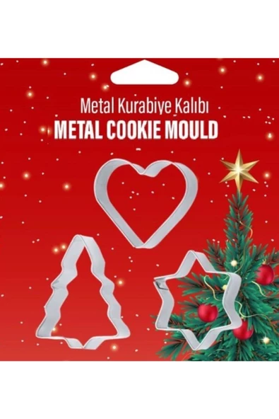 Metal Yılbaşı Özel 3 Parça Kurabiye Kalıbı Çam Ağacı Yıldız Kalp Merry Christmas ürün görseli 1