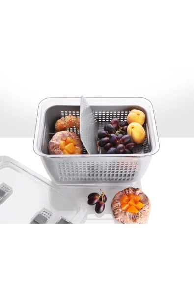 Akrilik 9 Litre Piknik Meyve Sebze Süzgeçli Saklama Kabı Gri ürün görseli 1