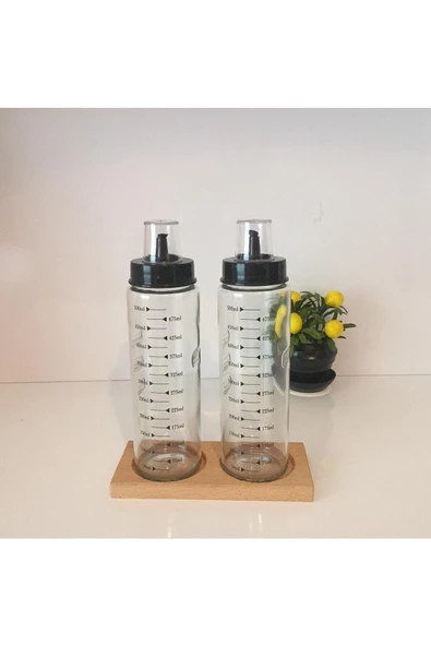Damlatmaz Akıllı Ahşap Standlı 3 Parça Cam Yağlık Seti 500 ml ürün görseli 1