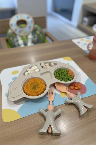 Çocuk Yemek Seti Figürlü Mama Tabağı Çatal Kaşık- Mavi ürün görseli 1