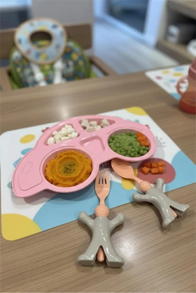 Çocuk Yemek Seti Figürlü Mama Tabağı Çatal Kaşık- Pembe ürün görseli 1