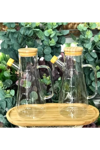 Bambu Kapaklı Vakumlu Borosilikat 3'lü Set Cam Yağlık Sirkelik Bambu Altlık ürün görseli 1