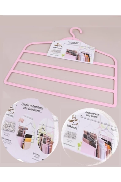 Çok Katlı Plastik Pantolon-eşarp Askısı - Pembe ürün görseli 1