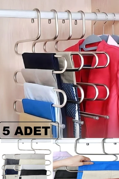 5 Adet Metal Askı - 5 Bölmeli Pantolon Eşarp Askısı 5 Katlı Dolap Düzenleyici ürün görseli 1