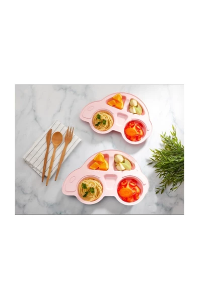 2'li Mama Tabağı ( 2 Adet Pembe ) Bebek Ve Çocuk Bölmeli Yemek Tabağı ürün görseli 1