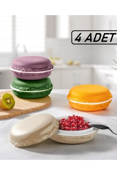 4`lü 4 Renk Makaron Kase Seti Kahvaltılık Beslenme Kutusu Saklama Kabı Zeytin Peynir Beslenme Kabı ürün görseli 1