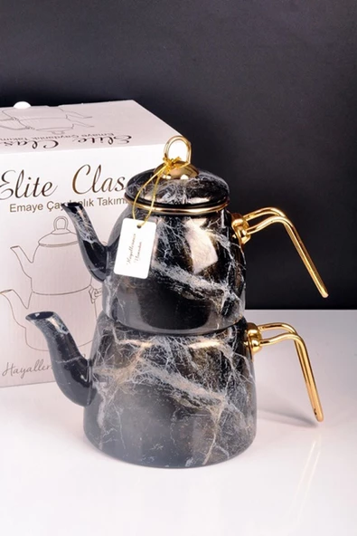 Elite Class Emaye Çaydanlık Desenli 200582 Siyah Mermer Desen ürün görseli 1