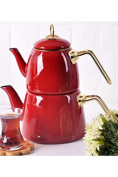 Elite Emaye Çaydanlık Kırmızı 200463 Red Retro Gassal Demlik - Ramazan Iftar Sahur Keyfi ürün görseli 1
