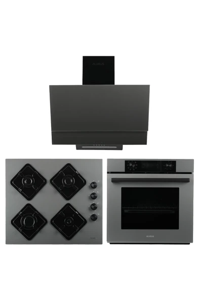 ALVEUS GRİ CAM DİJİTAL/DOKUNMATİK 3'LÜ ANKASTRE SET (F17-GLS640-MFA627) ürün görseli 1