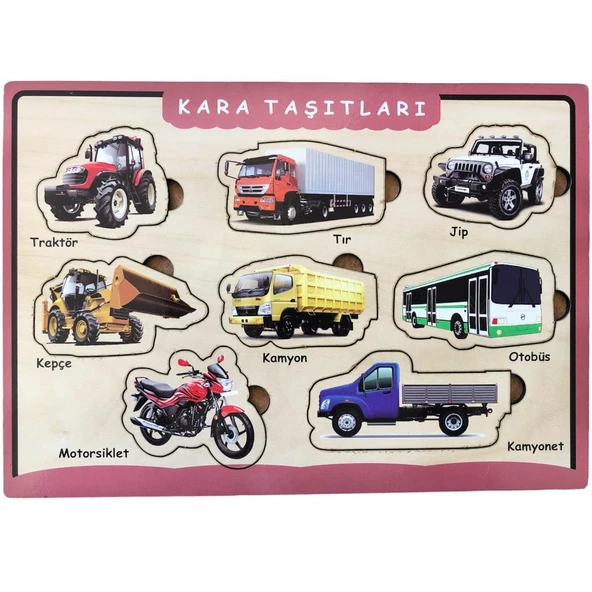 Farbu Oyuncak Ahşap Bultak Puzzle 8 Parça Arka Yüzü Yazı Tahtalı Yapboz Kara Taşıtları ürün görseli 1