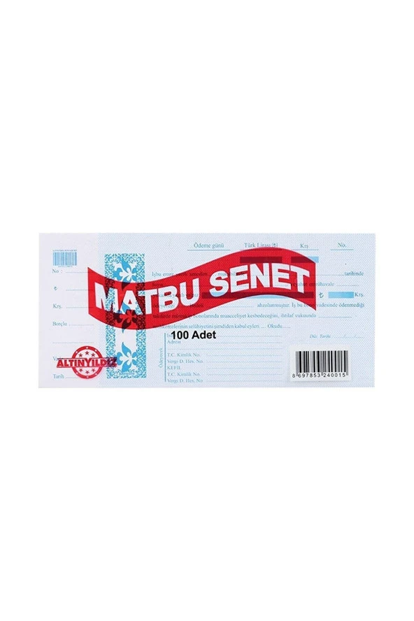 Altınyıldız Matbu Senet Bono 100 Adet ürün görseli 1
