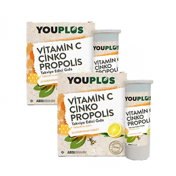 Youplus Vitamin C Çinko Propolis 20 Efervesan Tablet 2'Li Paket ürün görseli 1