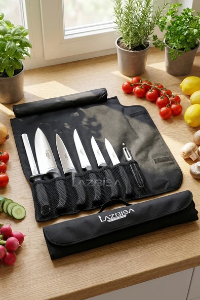 Lazbisa İncisive Serisi Çantalı 7 Li Mutfak Bıçak Seti Gastronomi Mutfak Bıçak Seti ( Mft-723) ürün görseli 1