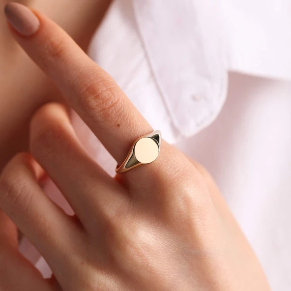 14K Altın Şövalye Yüzük (Kişiselleştir) Sade 1.0 cm ürün görseli 1