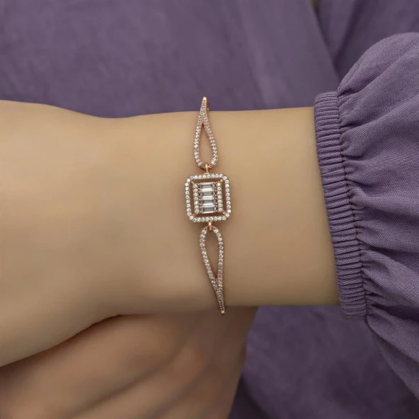 Rose Renk Melek Kanadı Zirkon Taşlı Gümüş Bayan Bileklik ürün görseli 1