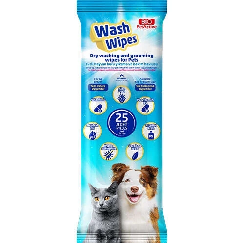 Bio Pet Active Wash Wipes Kuru Yıkama Bakım Havlusu (25 Adet) ürün görseli 1
