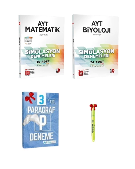 3D Yayınları AYT Matematik ve Biyoloji Simülasyon Denemeleri Tamamı Video Çözümlü ürün görseli 1