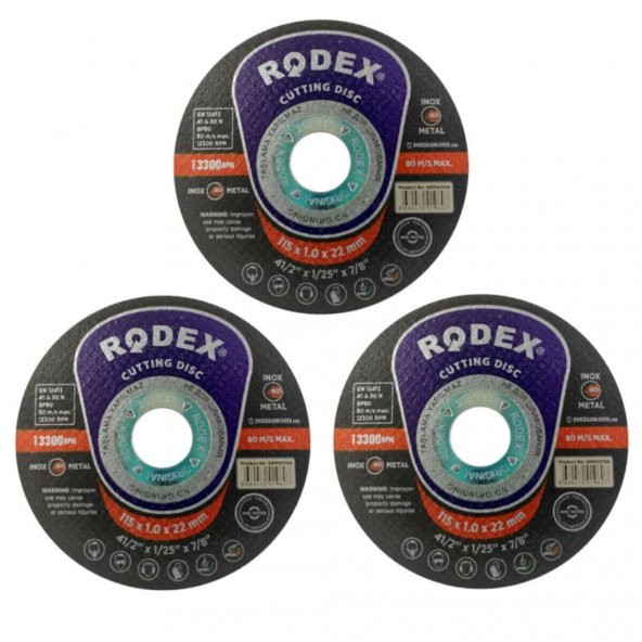 Rodex İnox Metal Kesici Taş Disk 115 x 1 mm 3 Adet ürün görseli 1