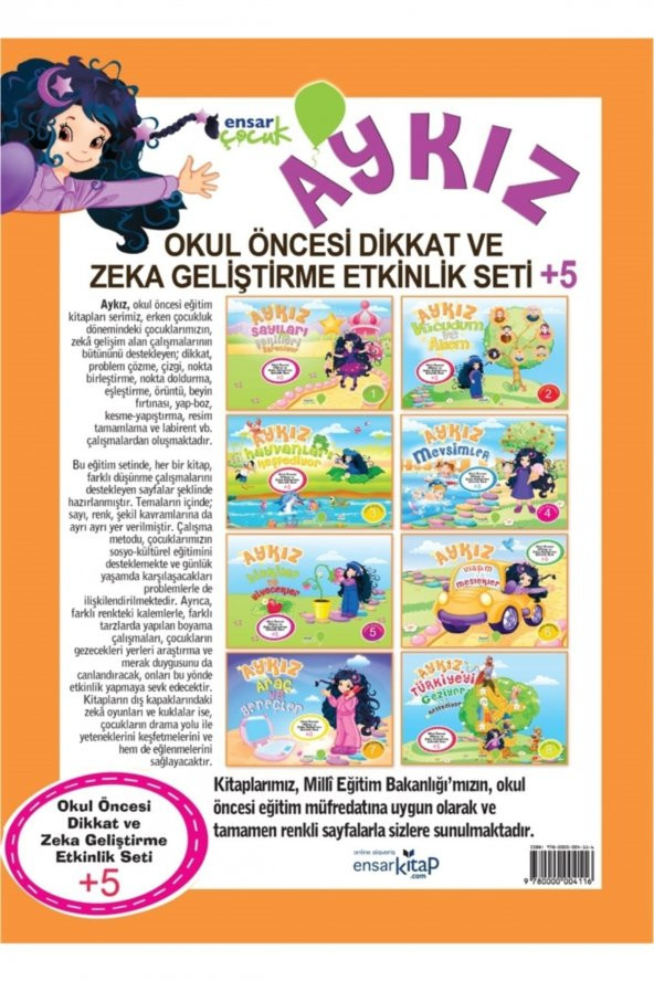 Aykız Okul Öncesi Dikkat ve Zeka Geliştirme Etkinlik Seti +5 (8 Kitap Takım) ürün görseli 1