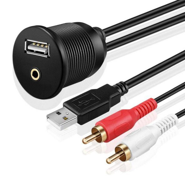 USB2.0+Aux Panel Tipi Yuvarlak Uzatma Kablosu 1.8 Metre ürün görseli 1