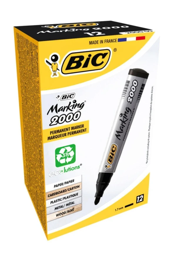 Bic Markör Permanent 1.7 MM Yuvarlak Uçlu Siyah (12 Li Paket) ürün görseli 1