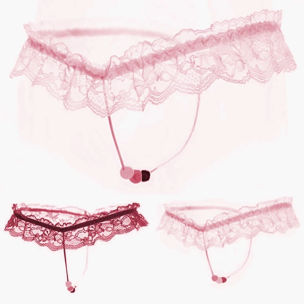 ASM0231 Bayan Pembe Dantel  Boncuk O Gece String - Resim 9