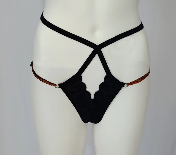 ASM0168 Bayan Siyah Fisto Exotic String Tanga - Resim 3
