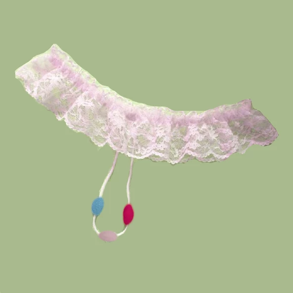 ASM0231 Bayan Pembe Dantel  Boncuk O Gece String - Resim 5