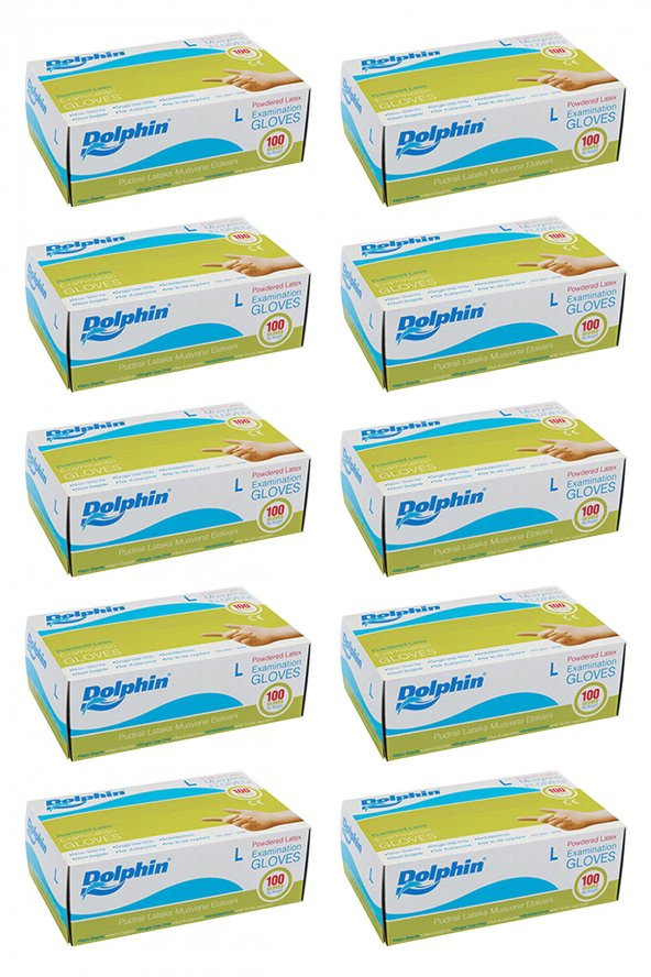 Dolphin Tek Kullanımlık Lateks Beyaz Pudralı Large Muayne Eldiveni - 10 Adet 100'lü Paket / Koli ürün görseli 1