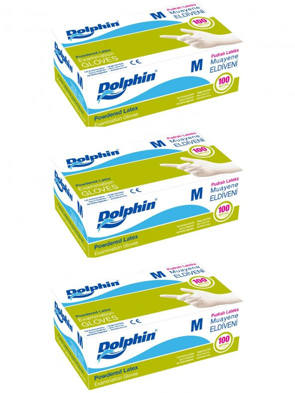 Dolphin Tek Kullanımlık Lateks Beyaz Pudralı Medium Muayne Eldiveni - 3 Adet 100'lü Paket/Koli ürün görseli 1