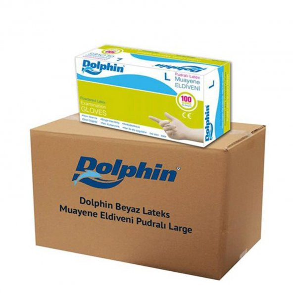 Dolphin Tek Kullanımlık Lateks Beyaz Pudralı Large Muayne Eldiveni - 20 Adet 100'lü Paket / Koli ürün görseli 1