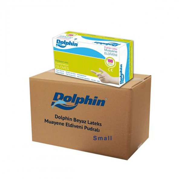 Dolphin Tek Kullanımlık Lateks Beyaz Pudralı Small Muayne Eldiveni - 20 Adet 100'lü Paket/Koli ürün görseli 1