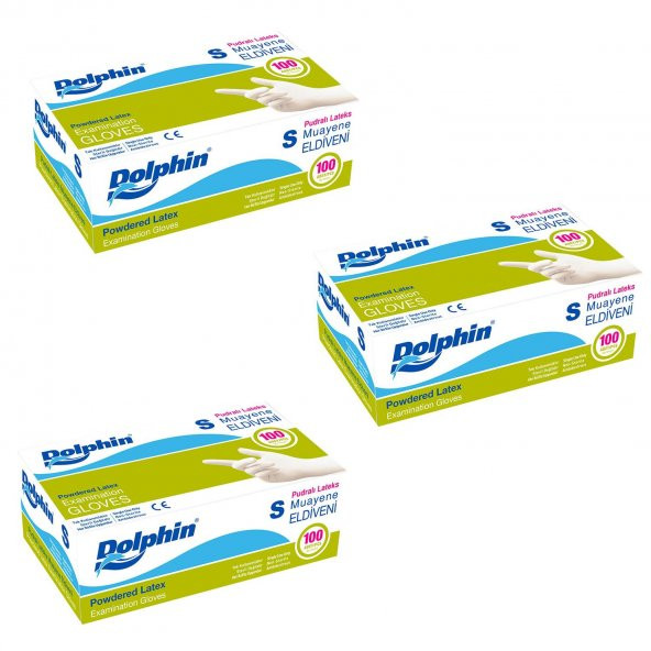 Dolphin Tek Kullanımlık Lateks Beyaz Pudralı Small Muayne Eldiveni - 100 Adetlik 3 Paket ürün görseli 1